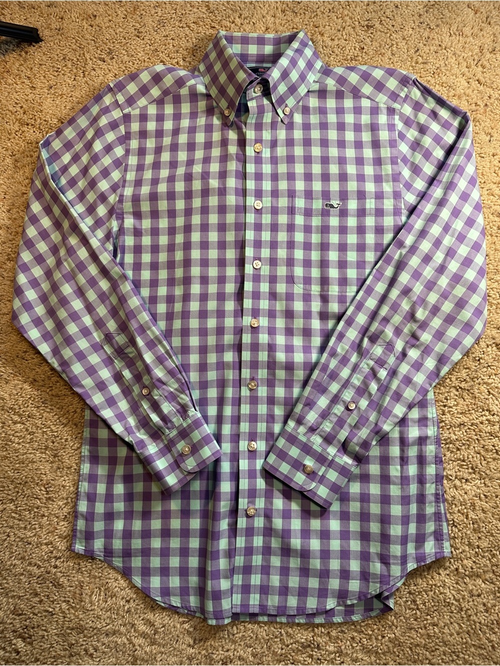 Vineyard Vines Green and Purple Gingham Button-Down Shirt